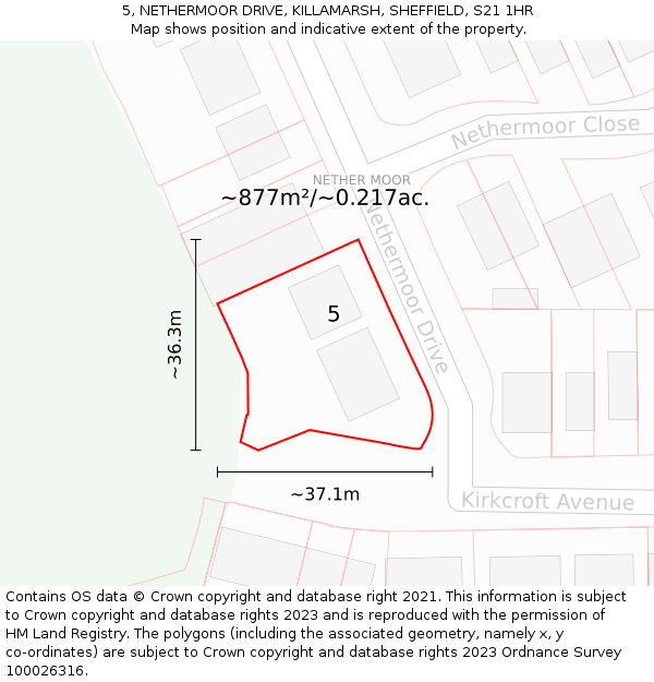 5, NETHERMOOR DRIVE, KILLAMARSH, SHEFFIELD, S21 1HR: Plot and title map