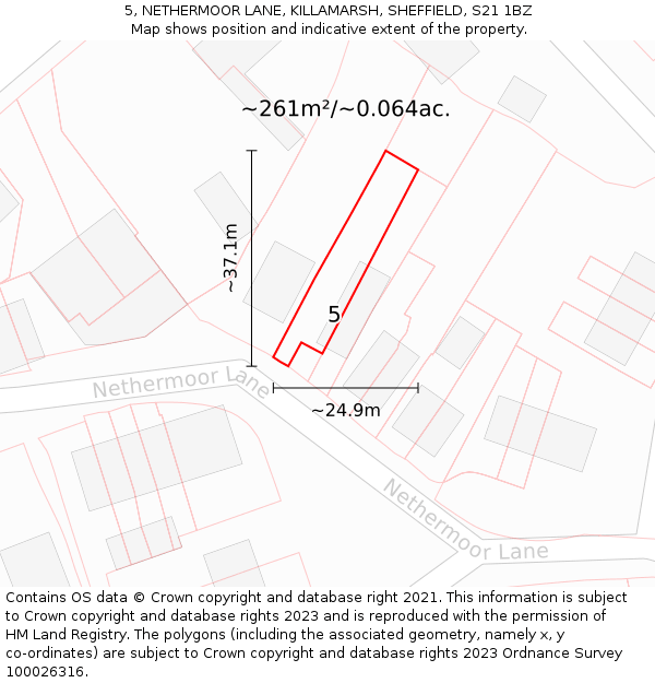 5, NETHERMOOR LANE, KILLAMARSH, SHEFFIELD, S21 1BZ: Plot and title map