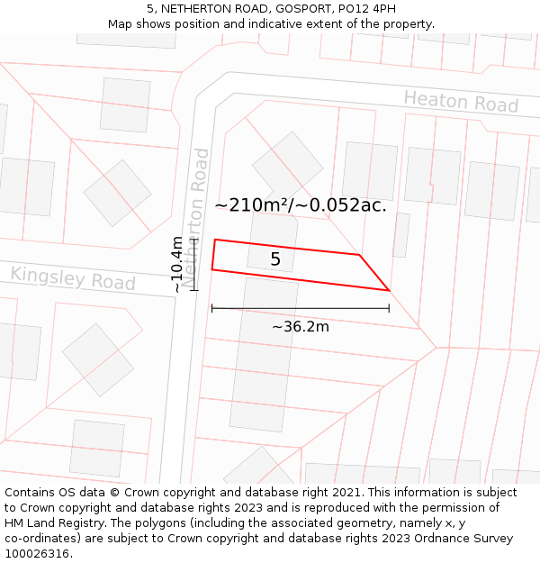 5, NETHERTON ROAD, GOSPORT, PO12 4PH: Plot and title map