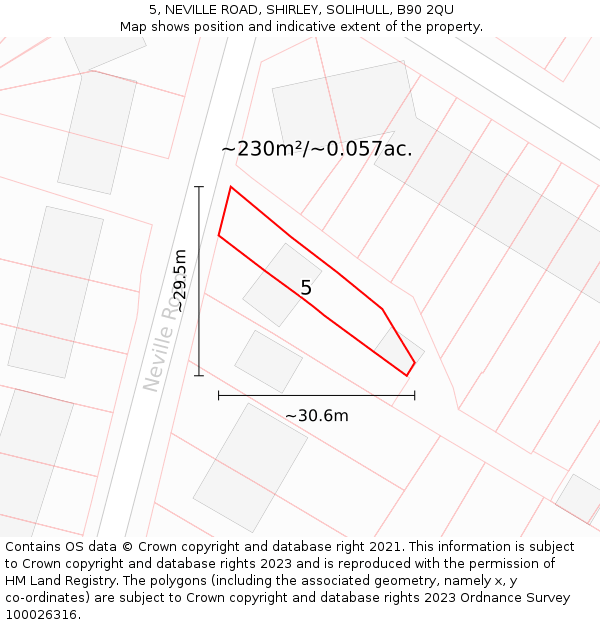 5, NEVILLE ROAD, SHIRLEY, SOLIHULL, B90 2QU: Plot and title map