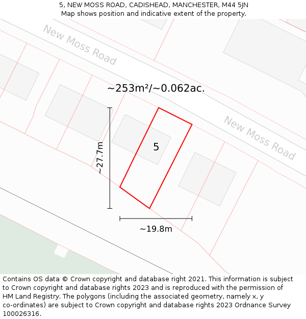 5, NEW MOSS ROAD, CADISHEAD, MANCHESTER, M44 5JN: Plot and title map
