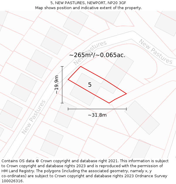 5, NEW PASTURES, NEWPORT, NP20 3GF: Plot and title map