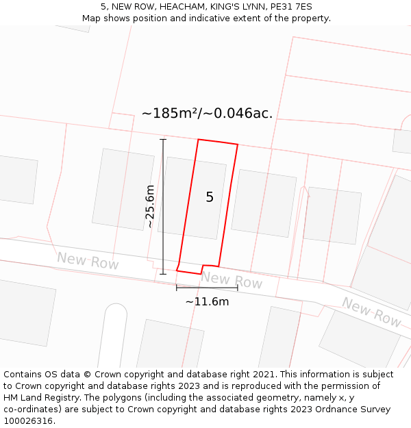 5, NEW ROW, HEACHAM, KING'S LYNN, PE31 7ES: Plot and title map