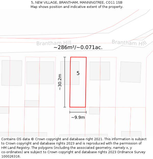 5, NEW VILLAGE, BRANTHAM, MANNINGTREE, CO11 1SB: Plot and title map