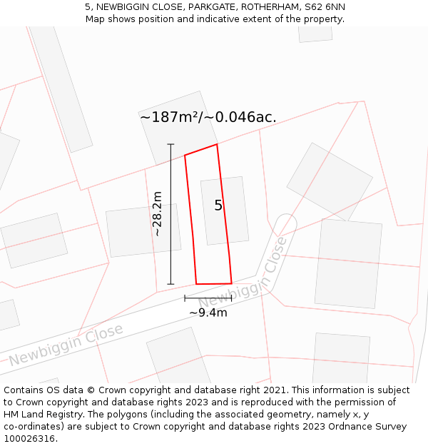 5, NEWBIGGIN CLOSE, PARKGATE, ROTHERHAM, S62 6NN: Plot and title map