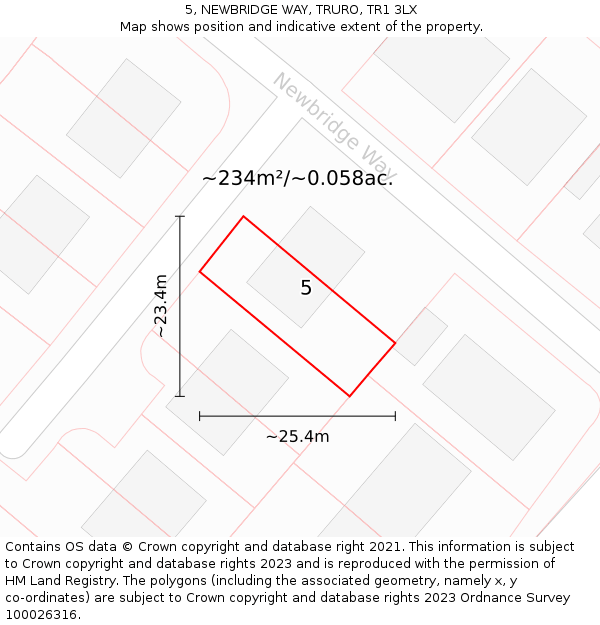 5, NEWBRIDGE WAY, TRURO, TR1 3LX: Plot and title map