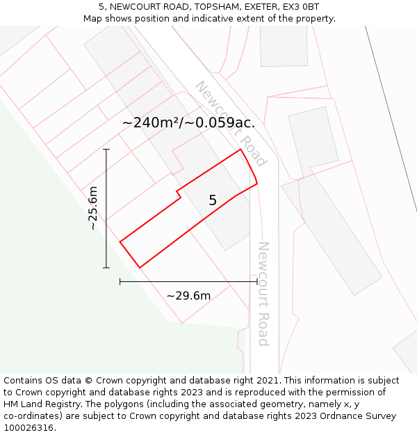 5, NEWCOURT ROAD, TOPSHAM, EXETER, EX3 0BT: Plot and title map