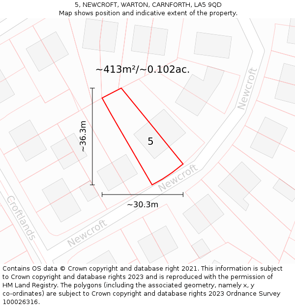 5, NEWCROFT, WARTON, CARNFORTH, LA5 9QD: Plot and title map