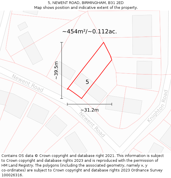 5, NEWENT ROAD, BIRMINGHAM, B31 2ED: Plot and title map