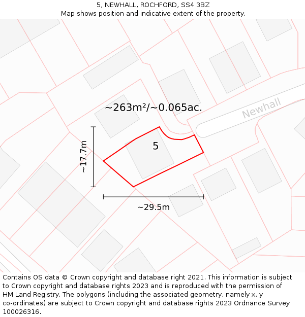 5, NEWHALL, ROCHFORD, SS4 3BZ: Plot and title map