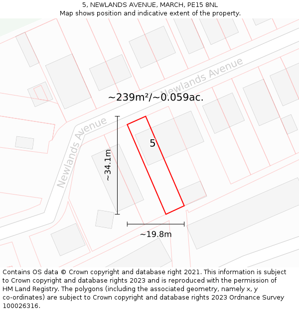 5, NEWLANDS AVENUE, MARCH, PE15 8NL: Plot and title map