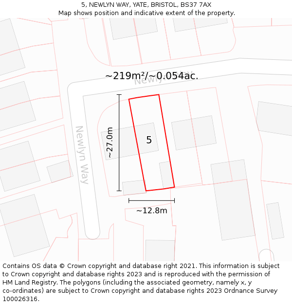 5, NEWLYN WAY, YATE, BRISTOL, BS37 7AX: Plot and title map