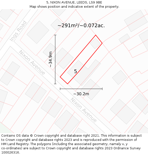 5, NIXON AVENUE, LEEDS, LS9 9BE: Plot and title map