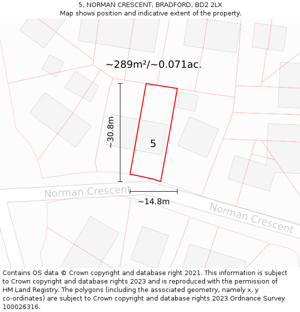 5, NORMAN CRESCENT, BRADFORD, BD2 2LX: Plot and title map