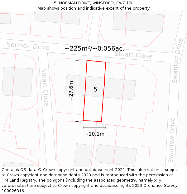 5, NORMAN DRIVE, WINSFORD, CW7 1PL: Plot and title map