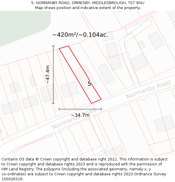 5, NORMANBY ROAD, ORMESBY, MIDDLESBROUGH, TS7 9NU: Plot and title map