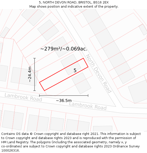 5, NORTH DEVON ROAD, BRISTOL, BS16 2EX: Plot and title map