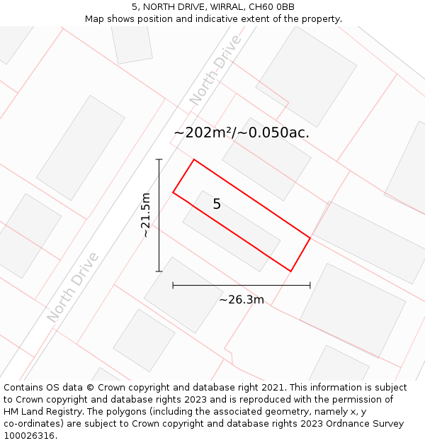 5, NORTH DRIVE, WIRRAL, CH60 0BB: Plot and title map