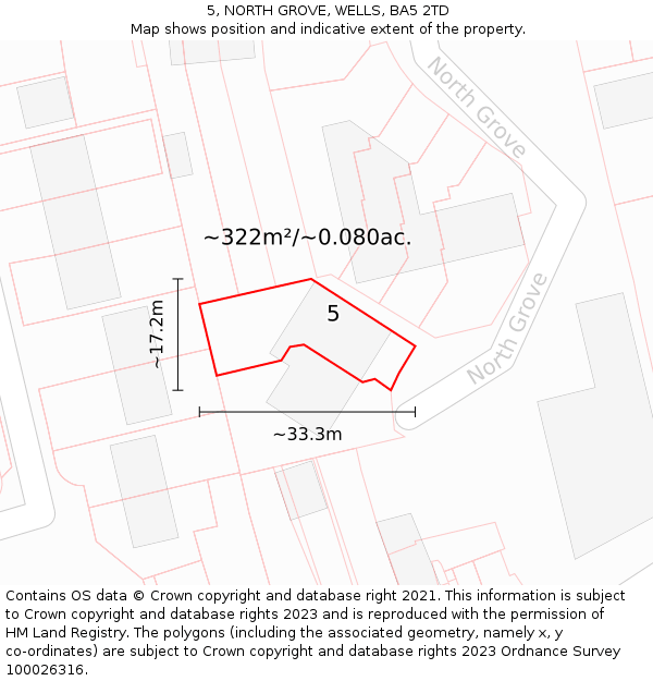 5, NORTH GROVE, WELLS, BA5 2TD: Plot and title map