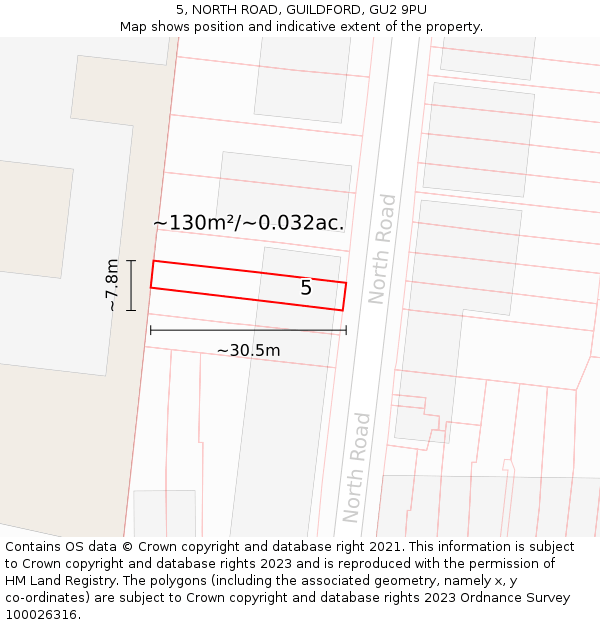 5, NORTH ROAD, GUILDFORD, GU2 9PU: Plot and title map