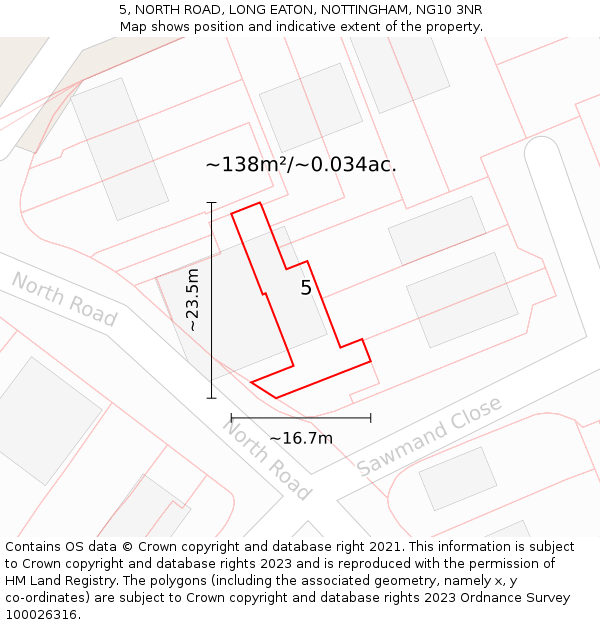5, NORTH ROAD, LONG EATON, NOTTINGHAM, NG10 3NR: Plot and title map