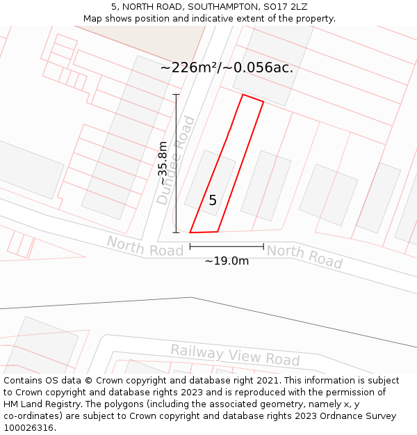 5, NORTH ROAD, SOUTHAMPTON, SO17 2LZ: Plot and title map