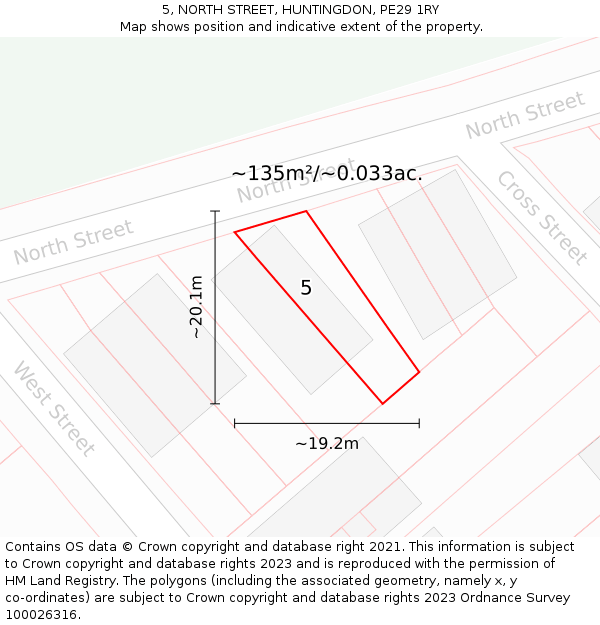 5, NORTH STREET, HUNTINGDON, PE29 1RY: Plot and title map