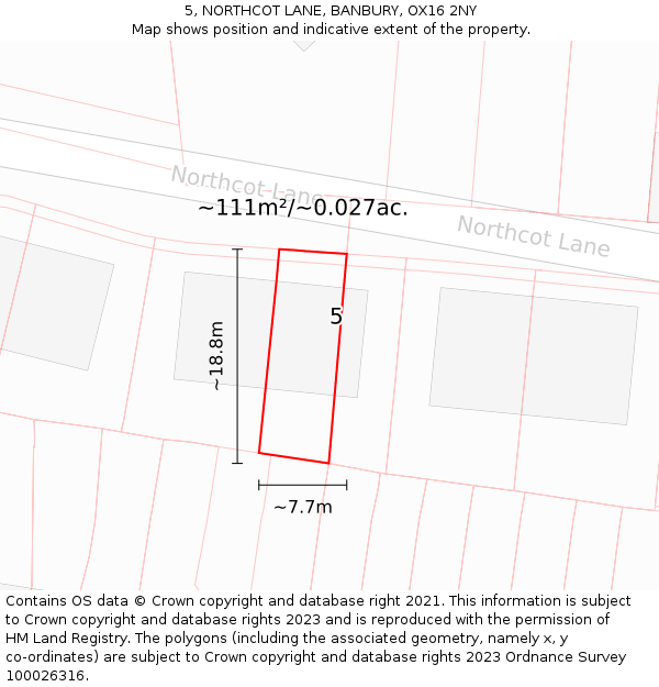 5, NORTHCOT LANE, BANBURY, OX16 2NY: Plot and title map