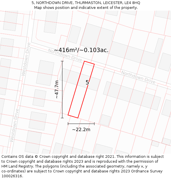 5, NORTHDOWN DRIVE, THURMASTON, LEICESTER, LE4 8HQ: Plot and title map