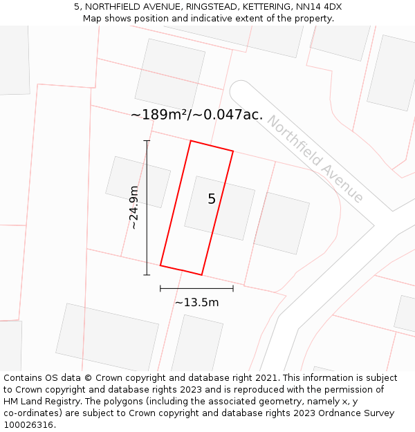 5, NORTHFIELD AVENUE, RINGSTEAD, KETTERING, NN14 4DX: Plot and title map