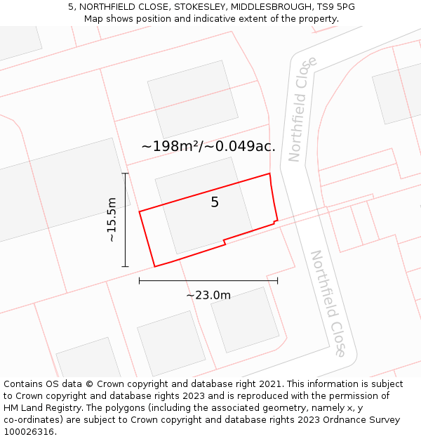 5, NORTHFIELD CLOSE, STOKESLEY, MIDDLESBROUGH, TS9 5PG: Plot and title map
