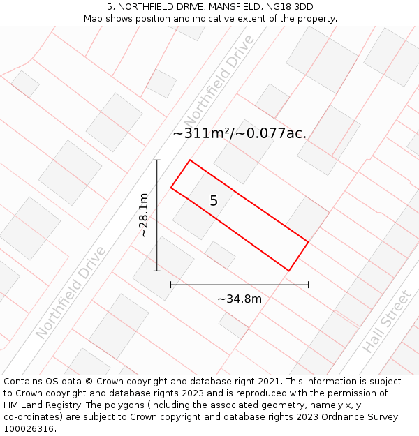 5, NORTHFIELD DRIVE, MANSFIELD, NG18 3DD: Plot and title map