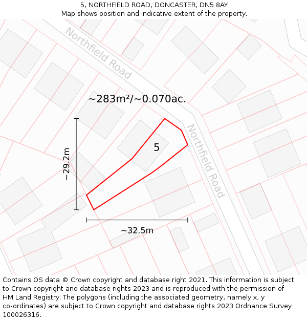 5, NORTHFIELD ROAD, DONCASTER, DN5 8AY: Plot and title map