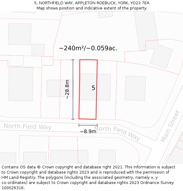 5, NORTHFIELD WAY, APPLETON ROEBUCK, YORK, YO23 7EA: Plot and title map