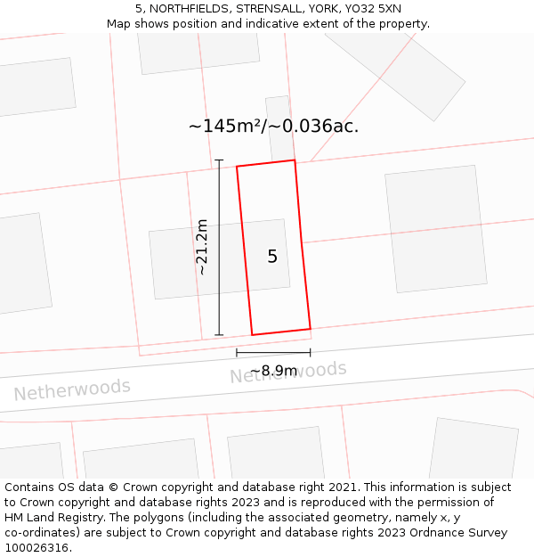 5, NORTHFIELDS, STRENSALL, YORK, YO32 5XN: Plot and title map