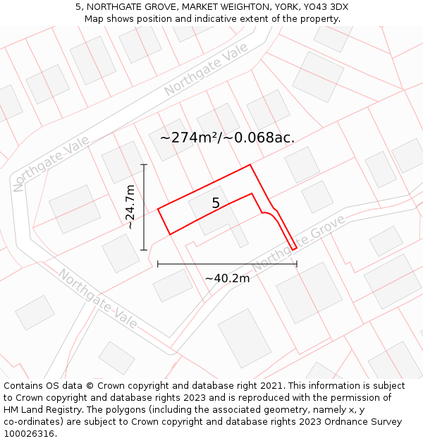 5, NORTHGATE GROVE, MARKET WEIGHTON, YORK, YO43 3DX: Plot and title map