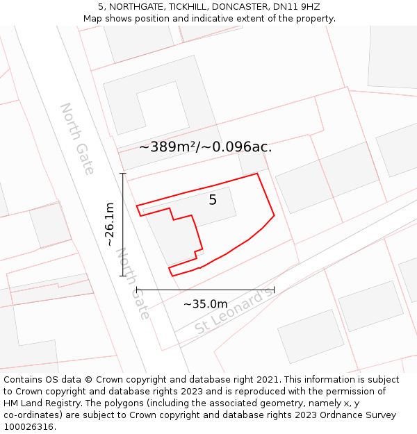 5, NORTHGATE, TICKHILL, DONCASTER, DN11 9HZ: Plot and title map