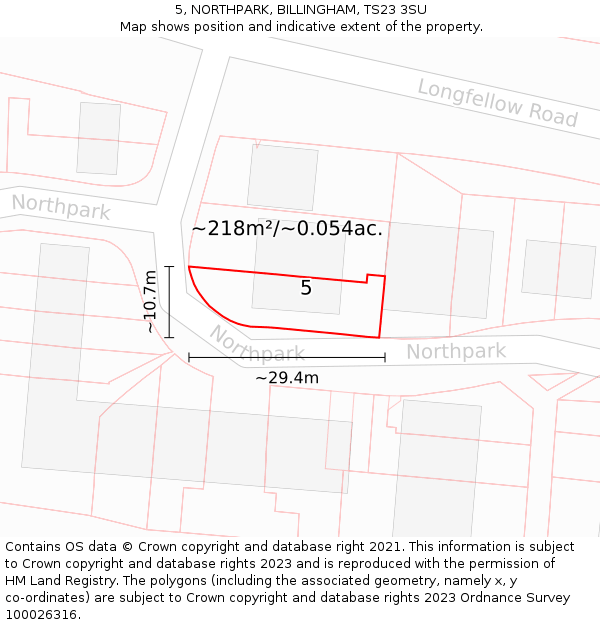 5, NORTHPARK, BILLINGHAM, TS23 3SU: Plot and title map
