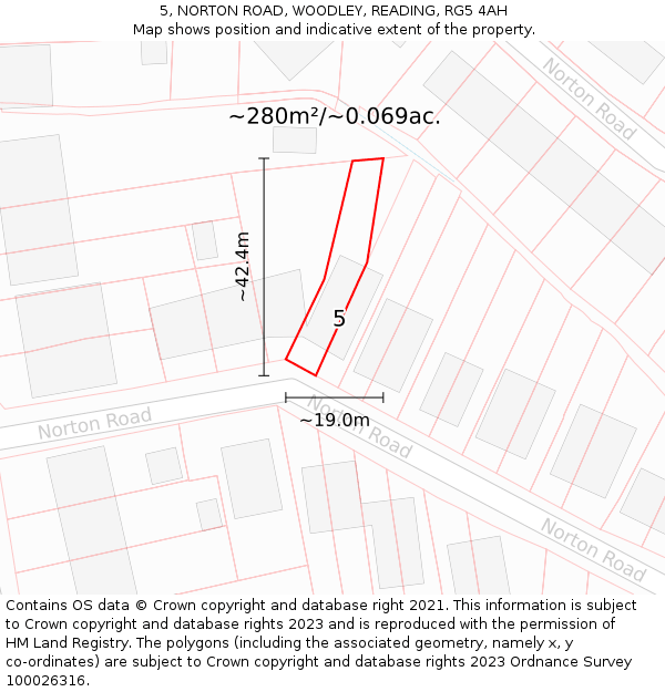 5, NORTON ROAD, WOODLEY, READING, RG5 4AH: Plot and title map