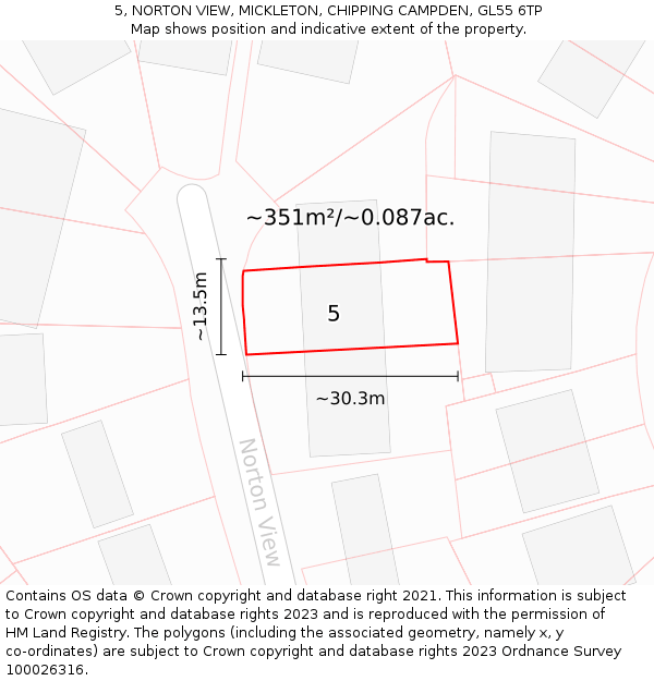 5, NORTON VIEW, MICKLETON, CHIPPING CAMPDEN, GL55 6TP: Plot and title map