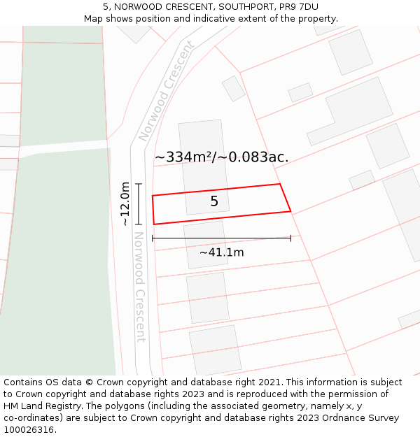 5, NORWOOD CRESCENT, SOUTHPORT, PR9 7DU: Plot and title map