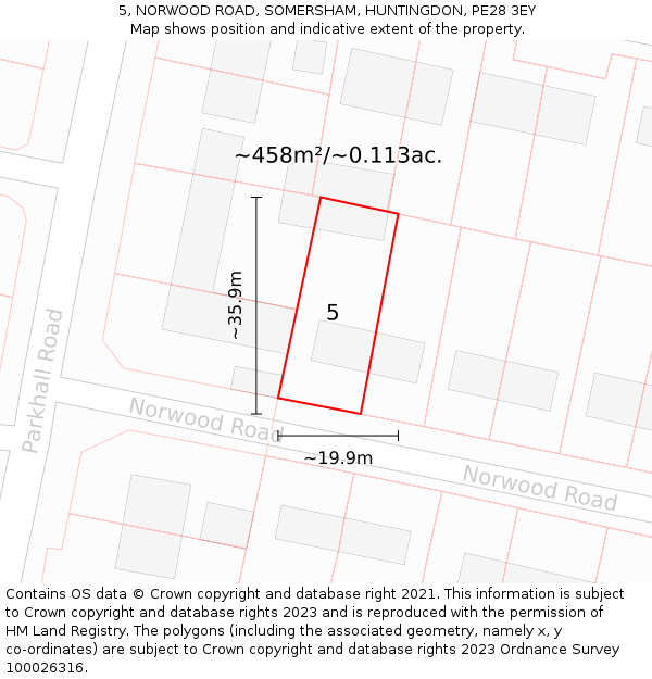 5, NORWOOD ROAD, SOMERSHAM, HUNTINGDON, PE28 3EY: Plot and title map