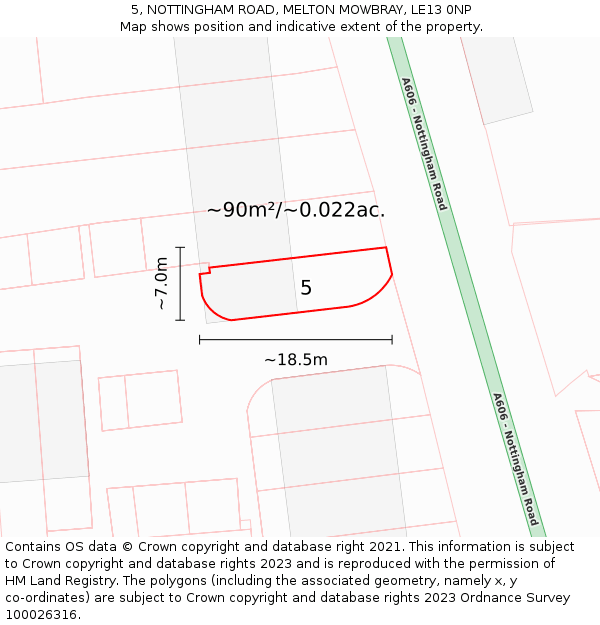 5, NOTTINGHAM ROAD, MELTON MOWBRAY, LE13 0NP: Plot and title map