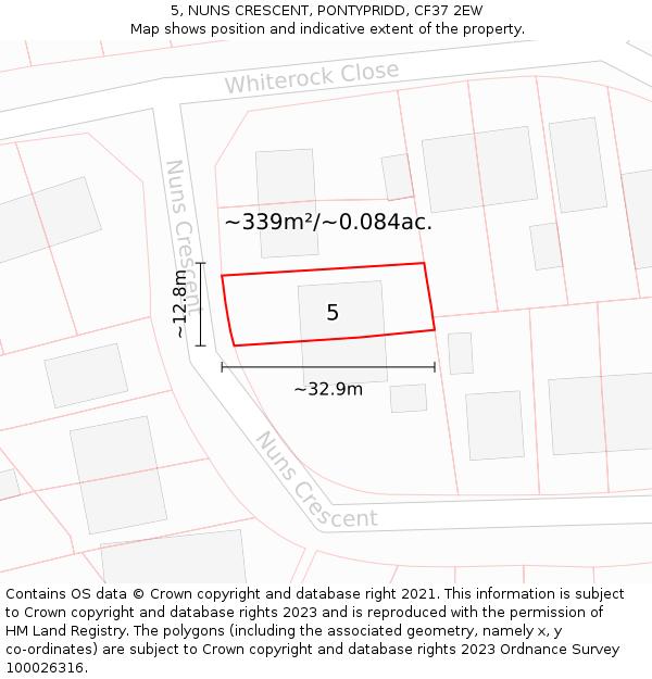 5, NUNS CRESCENT, PONTYPRIDD, CF37 2EW: Plot and title map