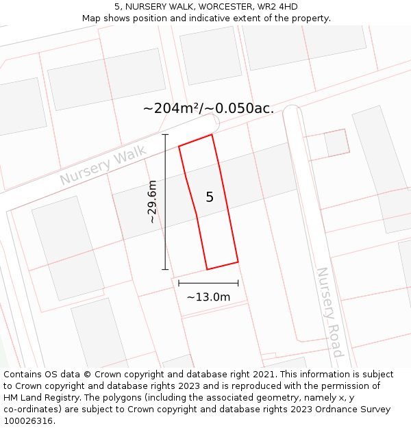5, NURSERY WALK, WORCESTER, WR2 4HD: Plot and title map