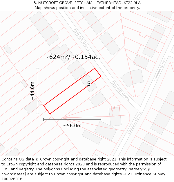 5, NUTCROFT GROVE, FETCHAM, LEATHERHEAD, KT22 9LA: Plot and title map