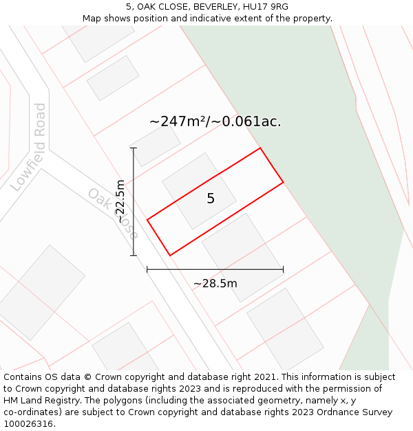 5, OAK CLOSE, BEVERLEY, HU17 9RG: Plot and title map