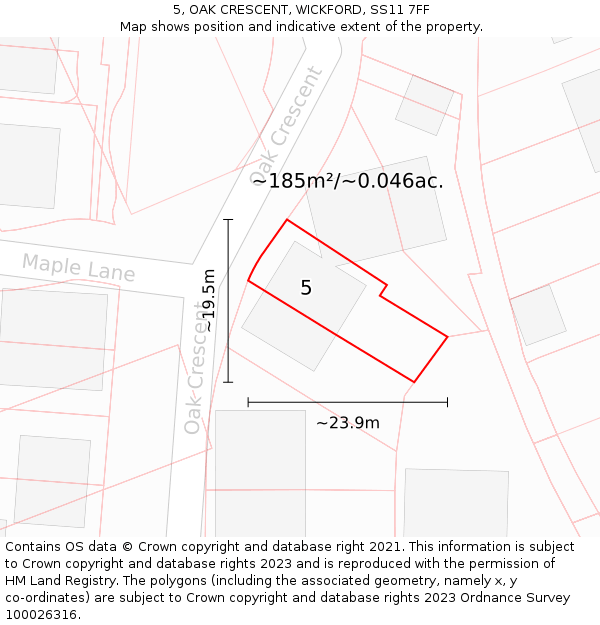 5, OAK CRESCENT, WICKFORD, SS11 7FF: Plot and title map