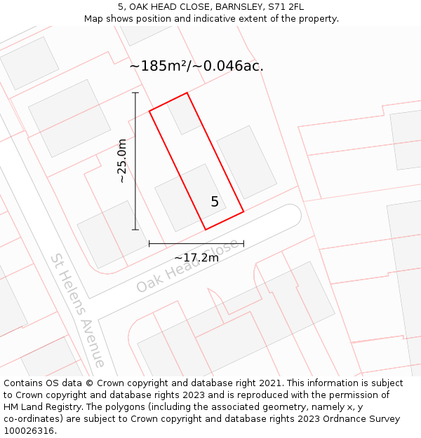 5, OAK HEAD CLOSE, BARNSLEY, S71 2FL: Plot and title map