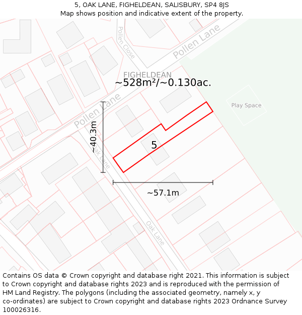 5, OAK LANE, FIGHELDEAN, SALISBURY, SP4 8JS: Plot and title map